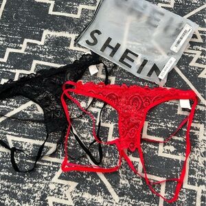 SHEIN Red and Black Lace Strappy Panties